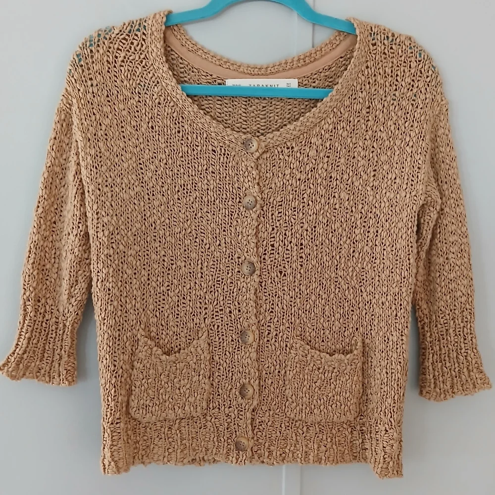 Zara Knit Button Front Tan Cardigan Sweater - Picture 1 of 9